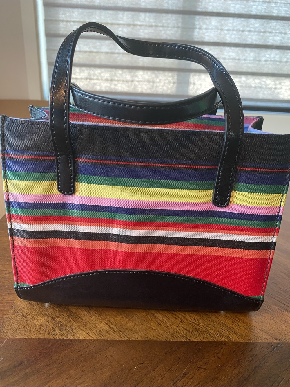 kate spade Multicolor Striped Canvas Tote with Black Trim - Picture 3 of 7